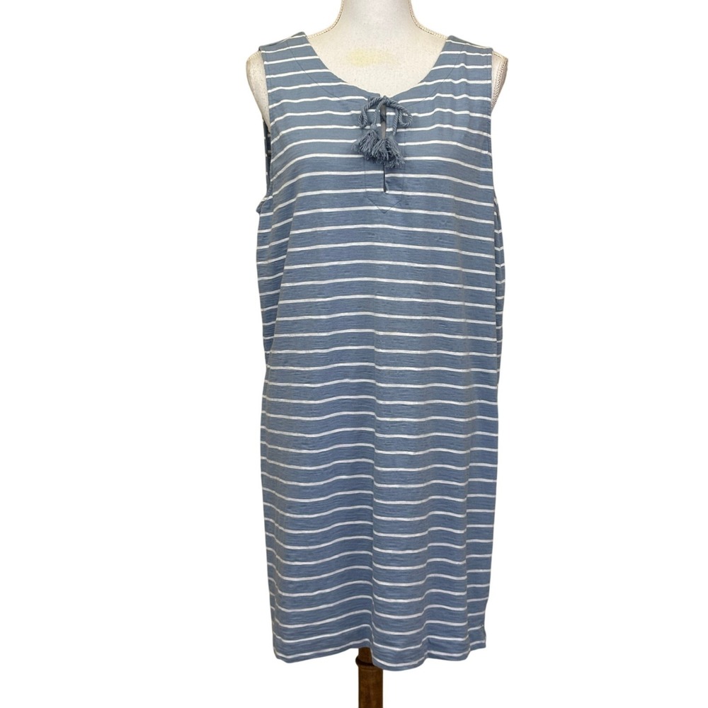 J. Jill Blue White Striped Knit Shift Dress XL Petite Coastal, Minimalist